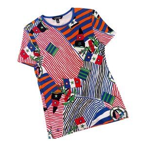 Lauren Ralph Lauren Multi Color Nautical Print Short Sleeve Shirt Sz M